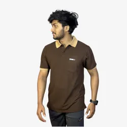 Men's Brown Cotton Polo T-Shirt with Beige Collar | Classic Casual Half Sleeve Tee